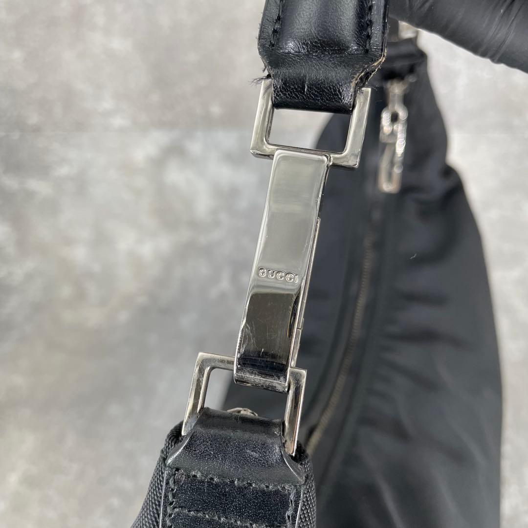 美品 GUCCI グッチ ナイロン レザー G金具 ワンショルダーバッグ 黒