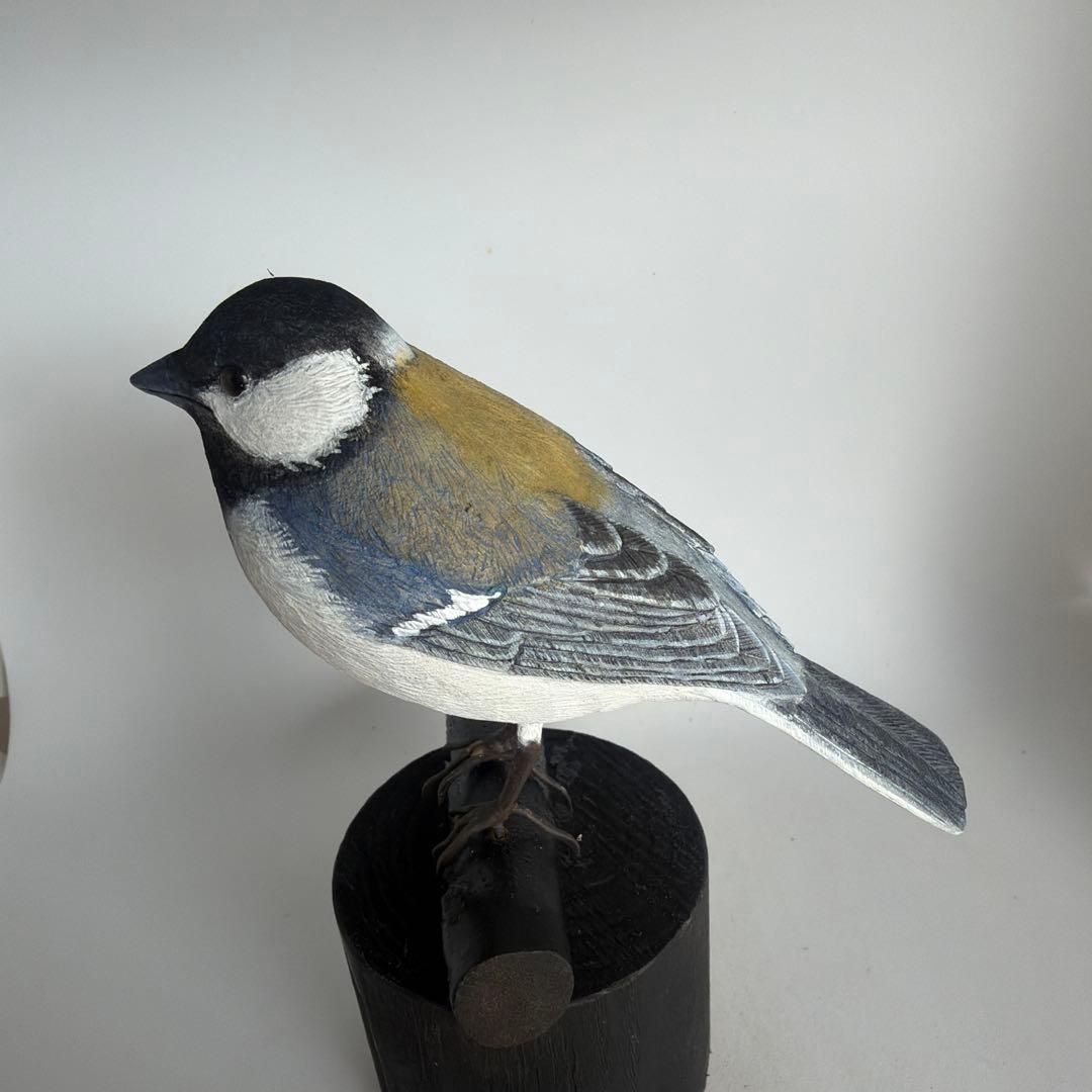 シジュウカラ　バードカービング 　　　　　　木彫りの野鳥　野鳥彫刻