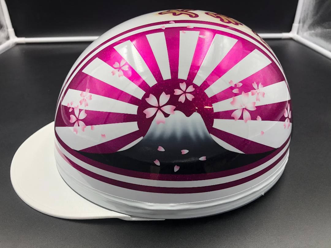 コルク半　カスタム　富士日章　三つボタン　ホワイトピンク　ラメ　桜　文字あり