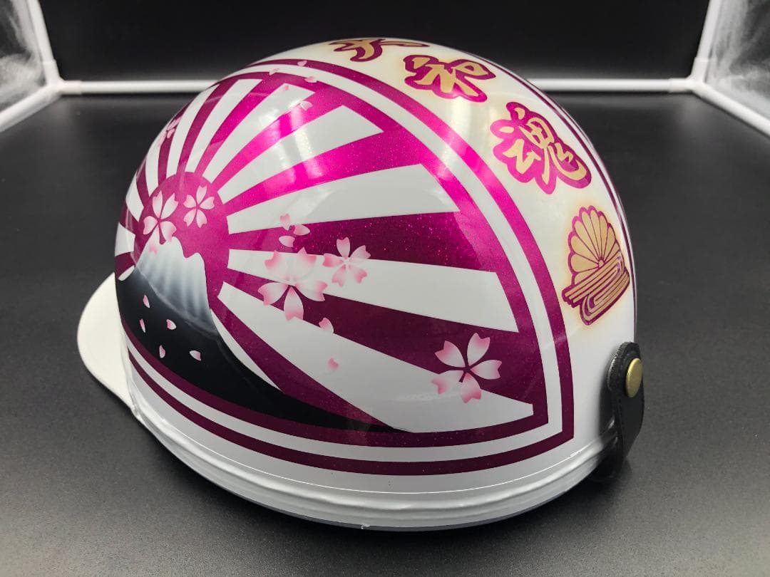 コルク半　カスタム　富士日章　三つボタン　ホワイトピンク　ラメ　桜　文字あり