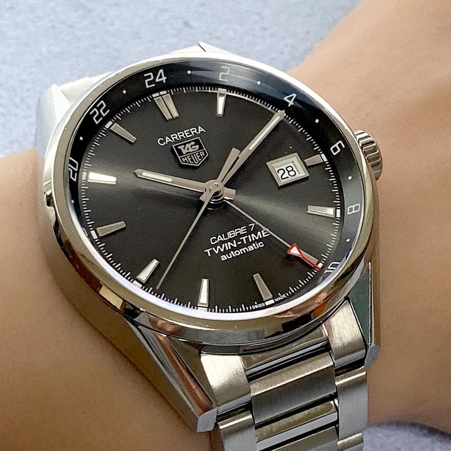 OH済 タグホイヤー カレラ キャリバー7 ツインタイム グレーダイアル AT