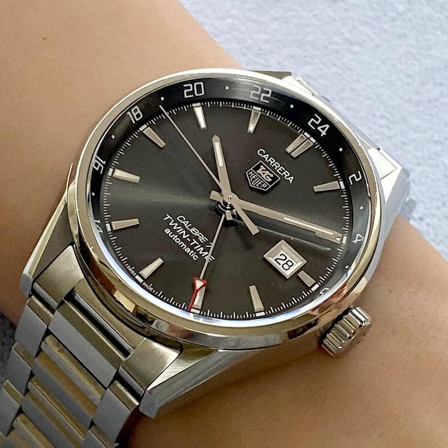 OH済 タグホイヤー カレラ キャリバー7 ツインタイム グレーダイアル AT