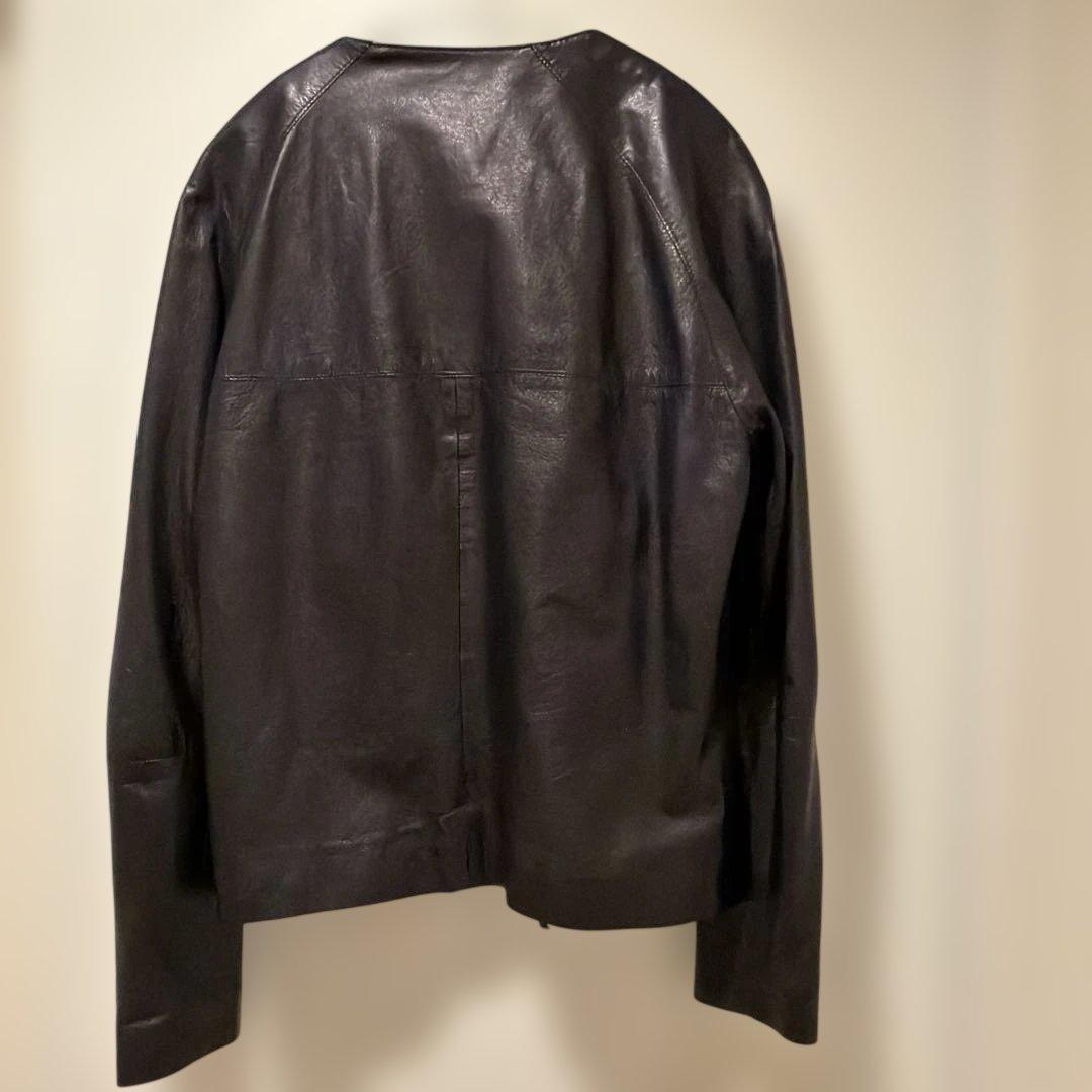 レア！EMMETI ネイビーレザーシングルノーカラーライダース