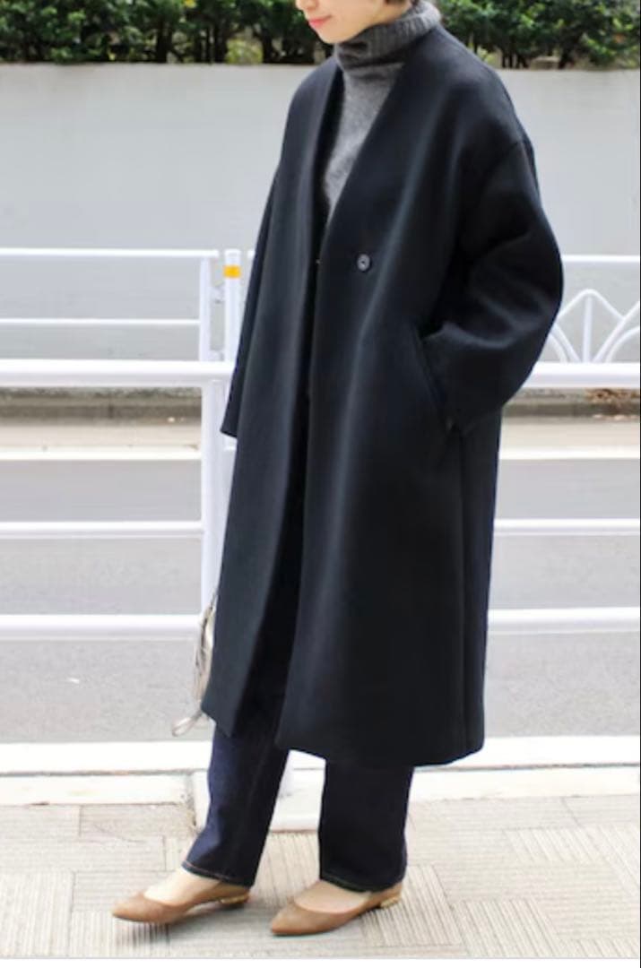 IENA ダブルビーバーVネックノーカラーコート