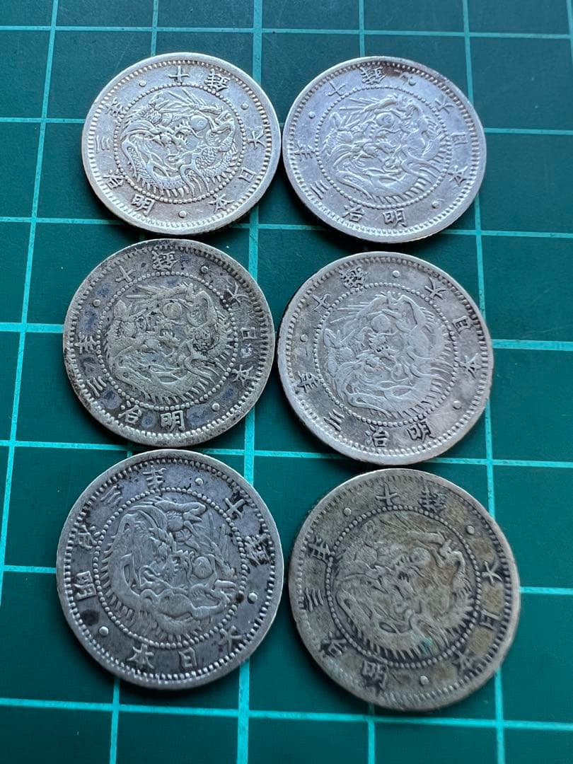 日本銀貨　旭日竜10銭銀貨　6枚ロット