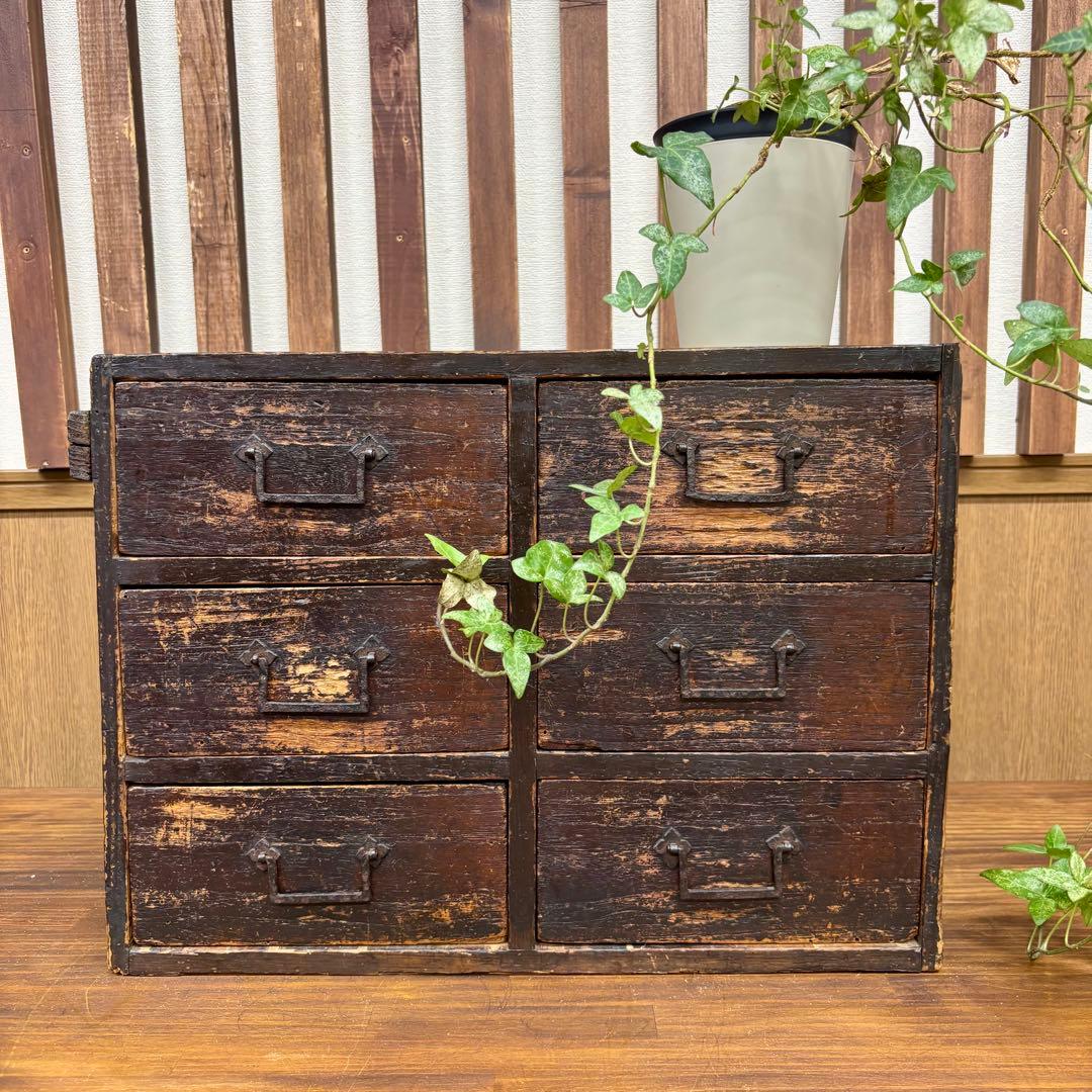 大正昭和レトロ 木製小引き出し 6杯 ヴィンテージインテリア 収納チェスト