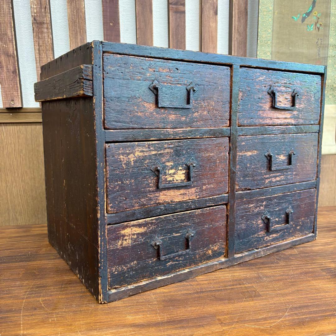 大正昭和レトロ 木製小引き出し 6杯 ヴィンテージインテリア 収納チェスト