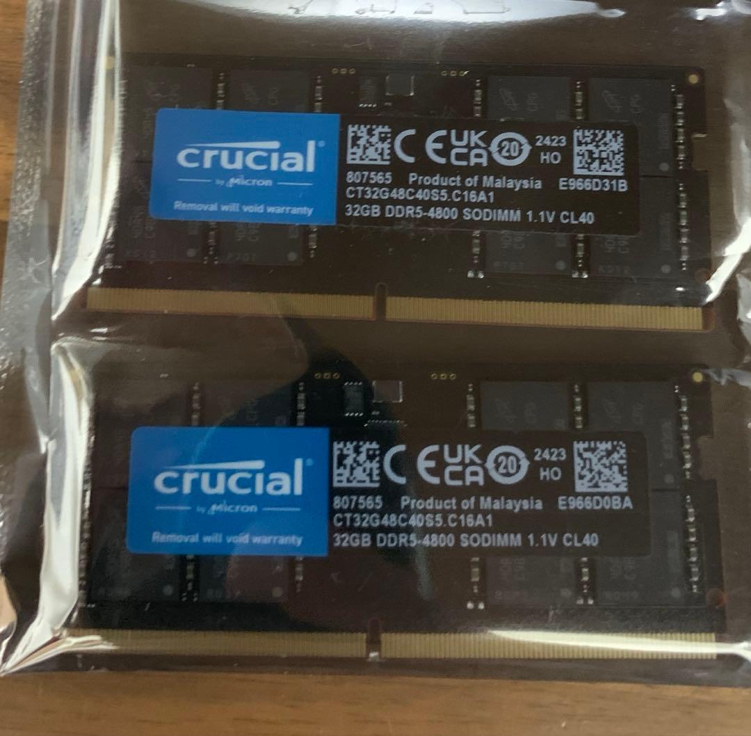 crucial 32GB x 2 DDR5-4800 SO-DIMM メモリ
