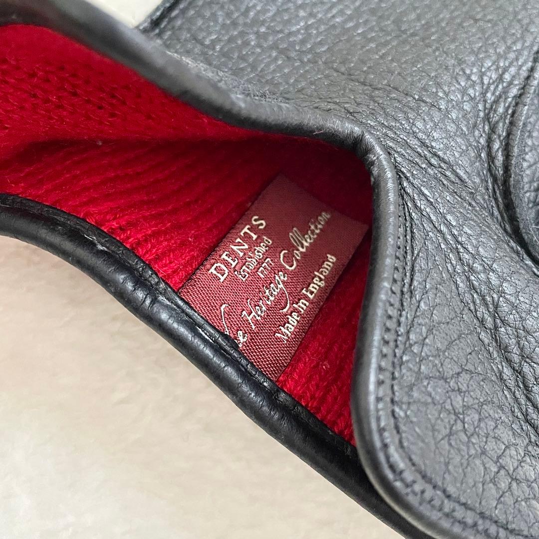 未使用 DENTS レザーグローブ 本革 ニットライニング ブラック レッド