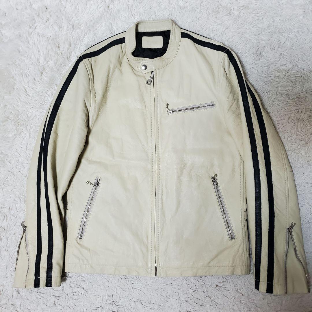 美品 Glitter シングルライダース 本革 アイボリー 42