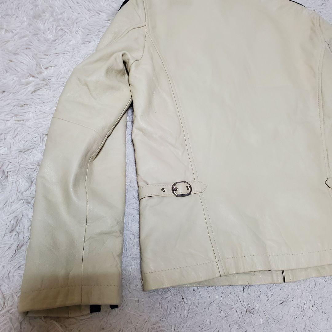 美品 Glitter シングルライダース 本革 アイボリー 42