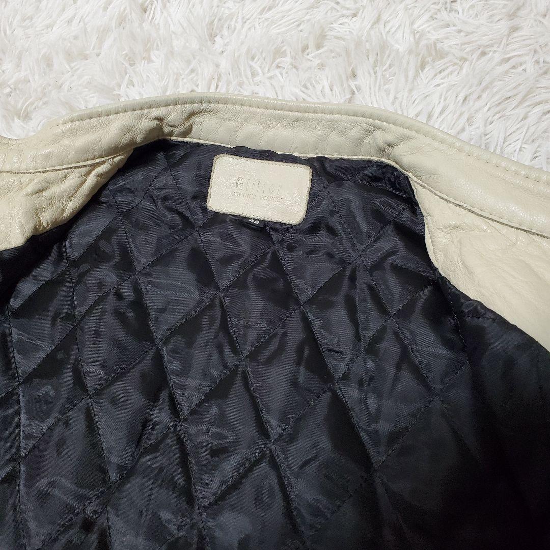 美品 Glitter シングルライダース 本革 アイボリー 42