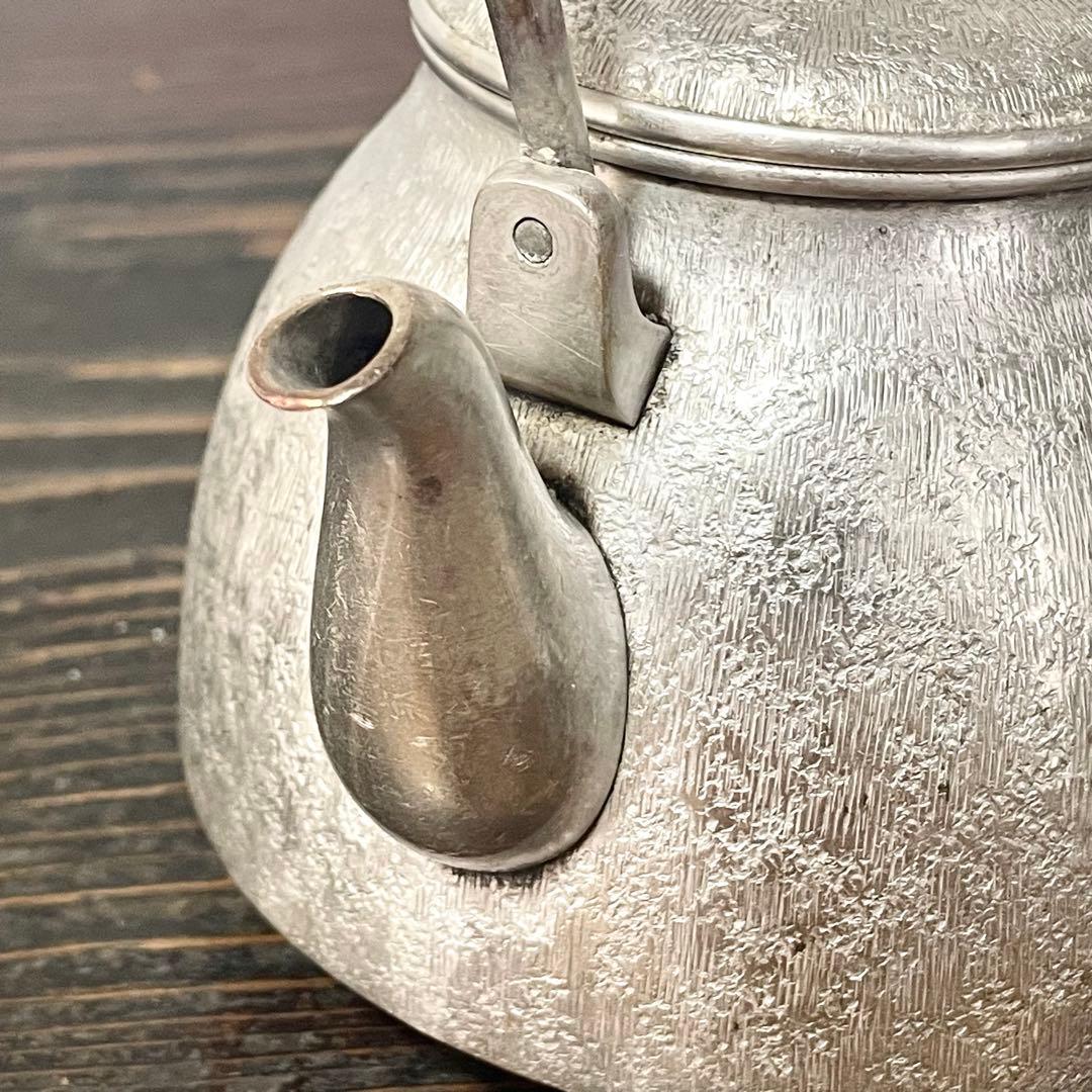 時代 純銀製 銀瓶 長養斎 造 生秀館 約355g 虫喰摘 煎茶道具 鉄瓶 急須