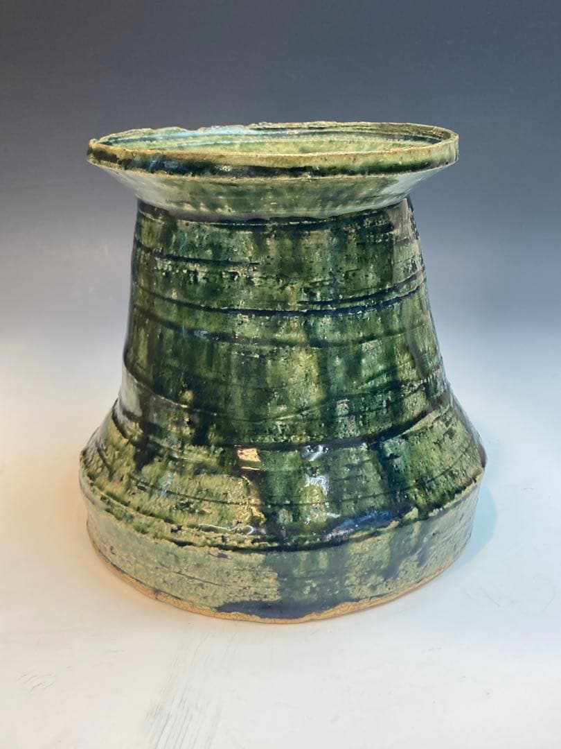 岡部嶺男 作 織部花入 花瓶 合箱 茶道具