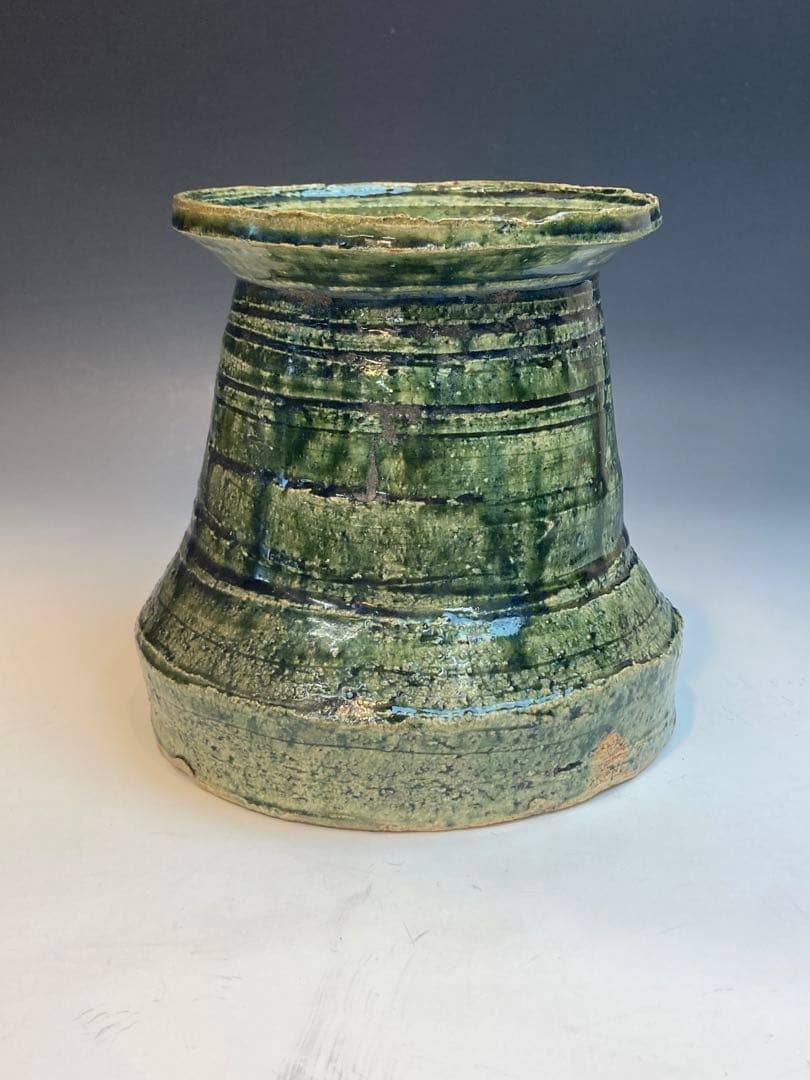 岡部嶺男 作 織部花入 花瓶 合箱 茶道具