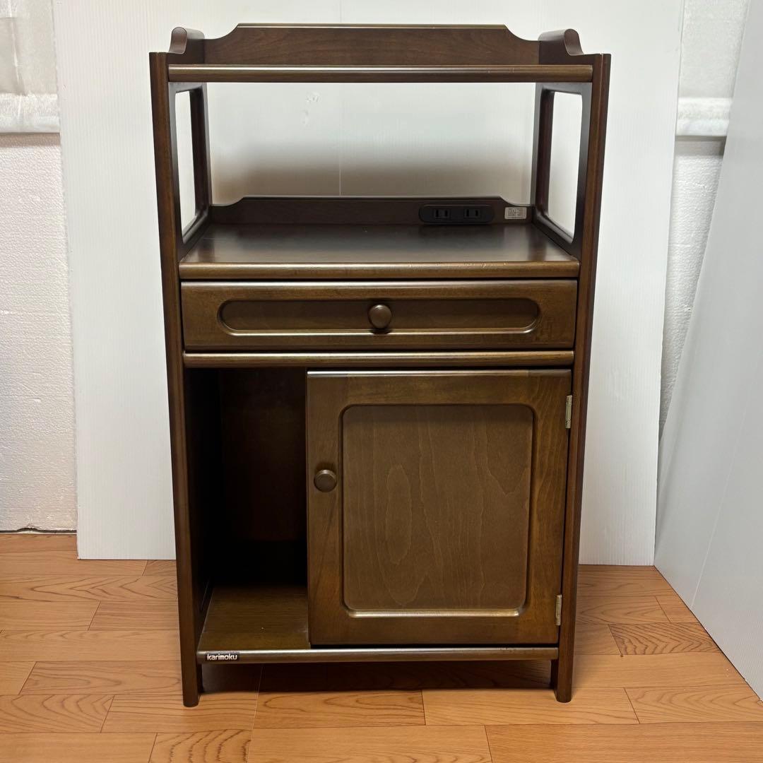 Karimoku カリモク 木製 電話台、FAX台　飾り棚 収納　レンジ台