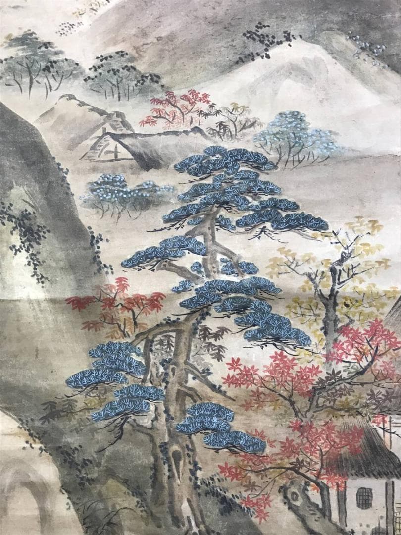 模写/狩野探幽/古画紅葉山水図/山水図/江戸時代/掛軸/名家伝来/AD-990