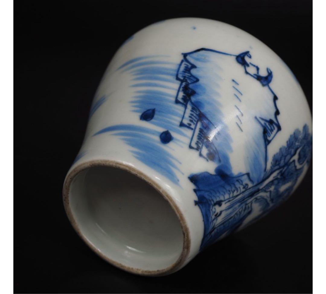 送料無料　旧家蔵出　江戸時代　山水高士図壺　木箱付