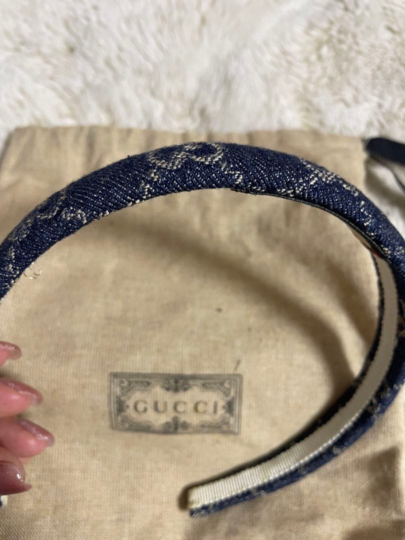 GUCCI ネイビー ストライプ ヘアバンド