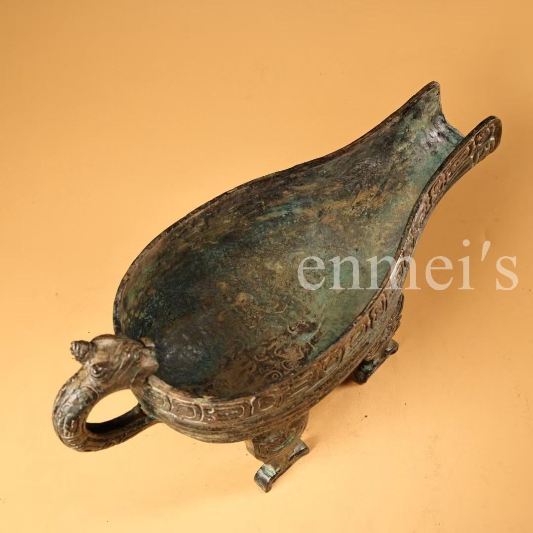 中国古美術・旧蔵青銅酒具・純銅密彫・純手作り・高浮彫・置物・酒器・茶道具