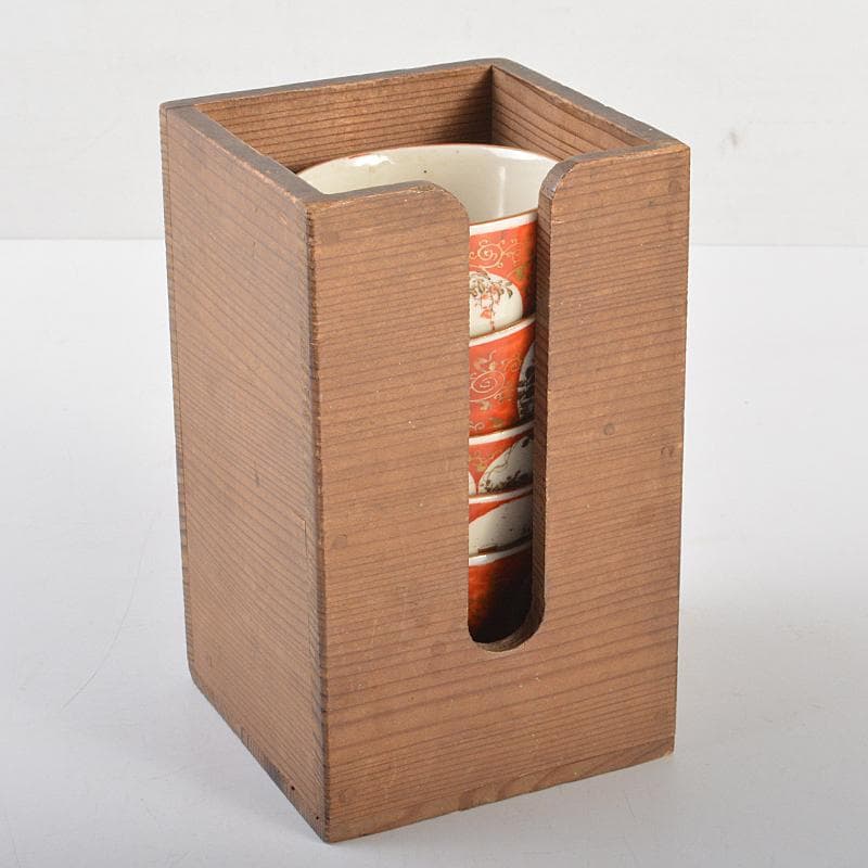 煎茶道具　九谷焼　赤絵金彩　人物花文　煎茶碗　五客　碗筒付　M　R7118