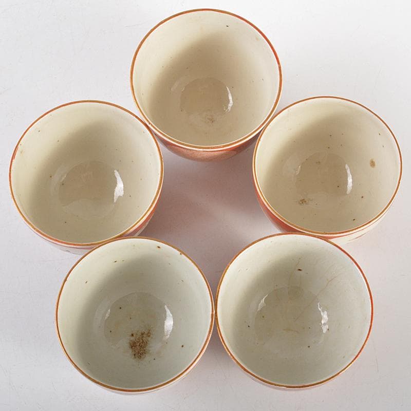 煎茶道具　九谷焼　赤絵金彩　人物花文　煎茶碗　五客　碗筒付　M　R7118