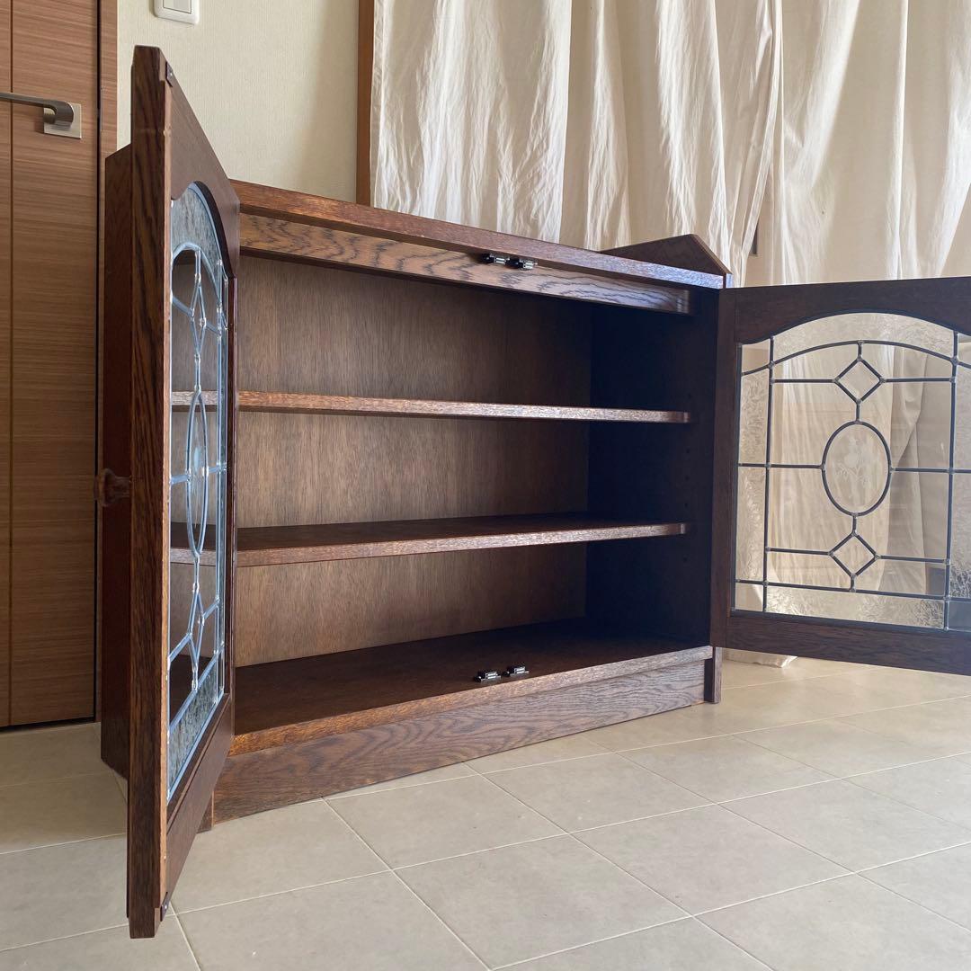 三越ブルージュ　キャビネット　三越家具　ステンドガラス　カントリー　英国　飾り棚