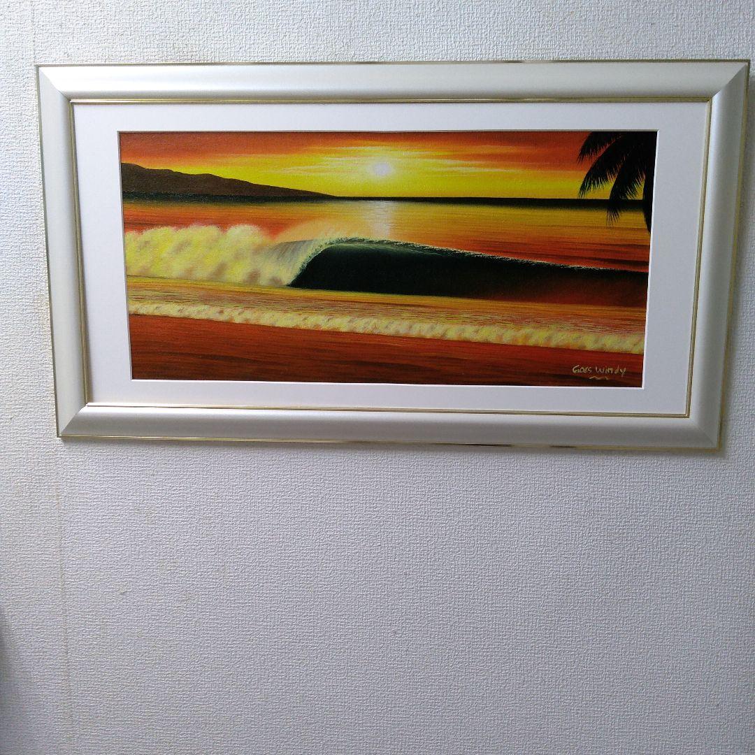 肉質油絵　横　特寸法　海　波　額装仕上げ品