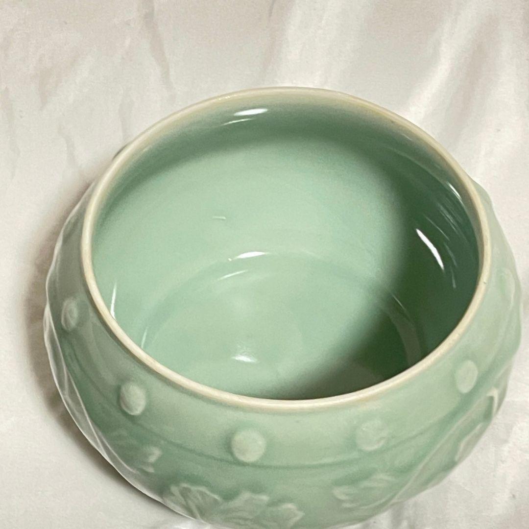 中国 龍泉窯 浮牡丹 牡丹紋 青磁 水差し 茶道具 唐草 古道具