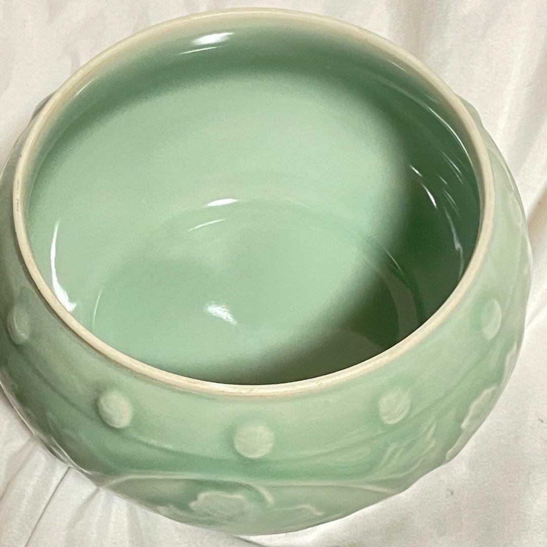 中国 龍泉窯 浮牡丹 牡丹紋 青磁 水差し 茶道具 唐草 古道具