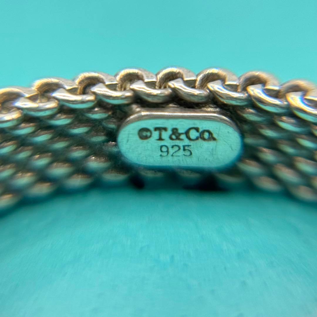 美品 ティファニー リング サマセット ダイヤ 3P メッシュ 8号 シルバー