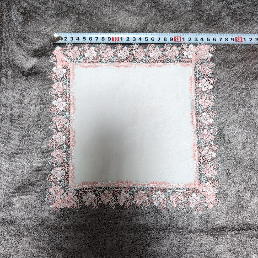 *Chikazawa*近沢レース タオルハンカチ 桜 ピンク × 白 かくし文字