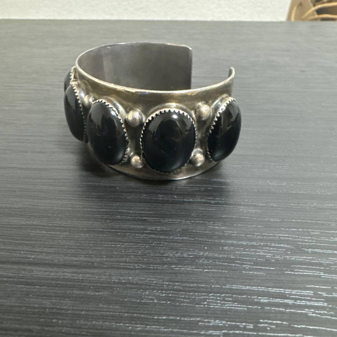 シルバー925 オーバル型 オニキス　バングル