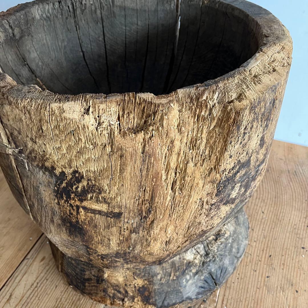 アンティーク ローテーブル 椅子 欅 臼 プリミティブ 無塗装 送料込