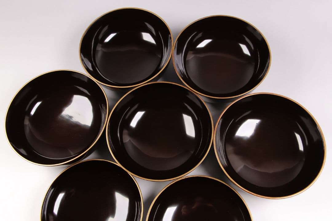 CG79 時代輪島塗 梅金蒔絵 金縁 黒塗椀 五客 木製漆器 / 懐石煮物吸物