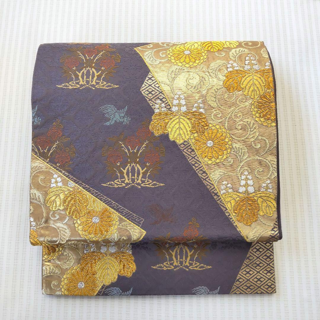 【袋帯】灰紫の気品＊有職文様がずらり並ぶ“雅の世界｜裂取り｜440cm