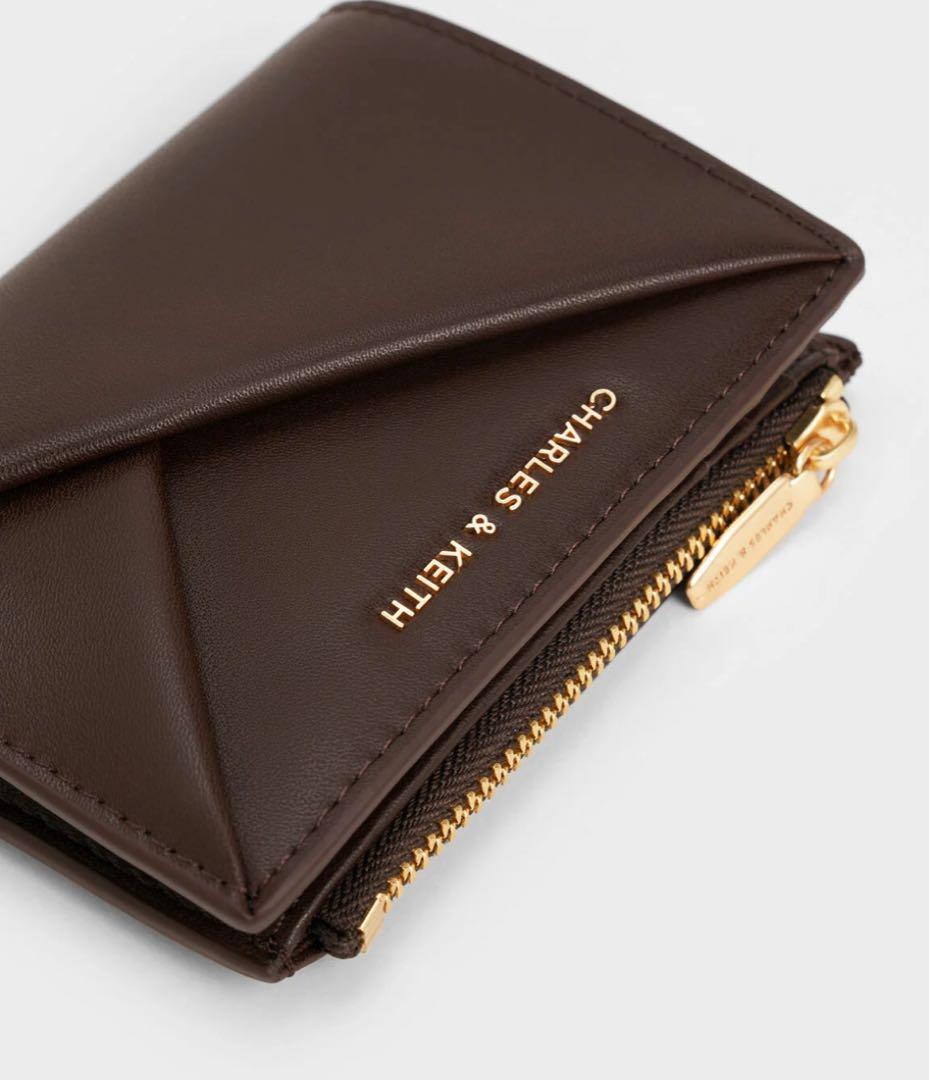 新品　Midori ミドリ ジオメトリックトップジップウォレット ブラウン