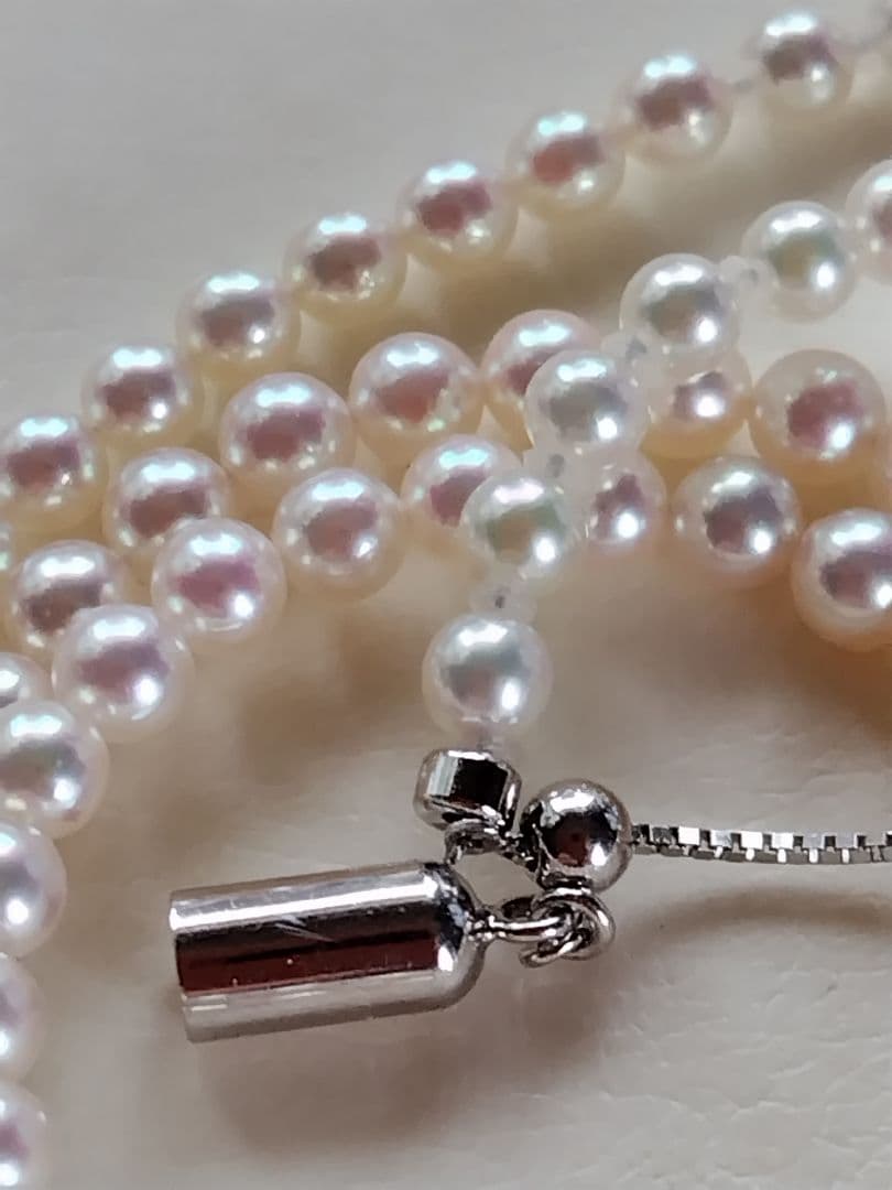 艶照り最高】K18WG マグネットアジャスター あこや真珠ベビーパールネックレス