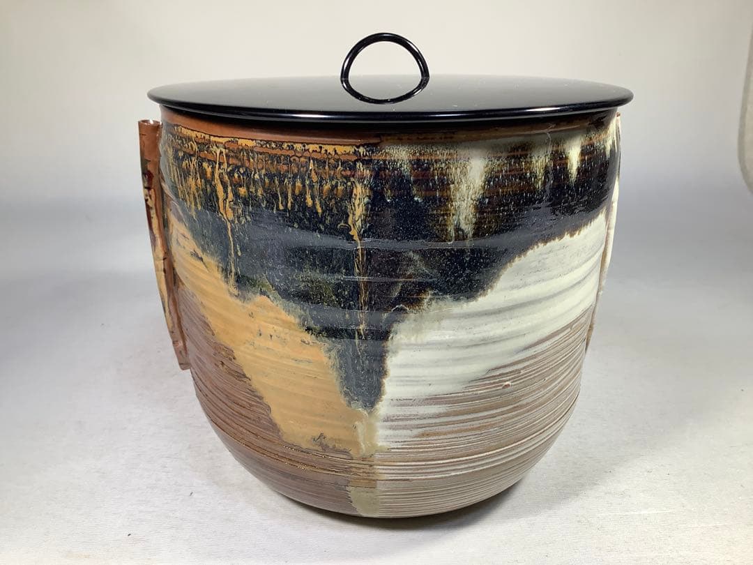 高取焼　亀井楽山　掛分耳付水指　茶道具　送料無料