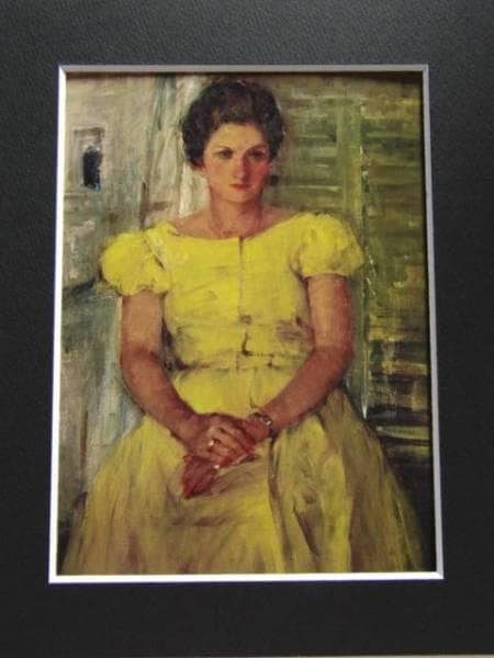 鬼頭　鍋三郎、黄衣の婦人、希少な画集より、新品高級額装付、版上サイン入り