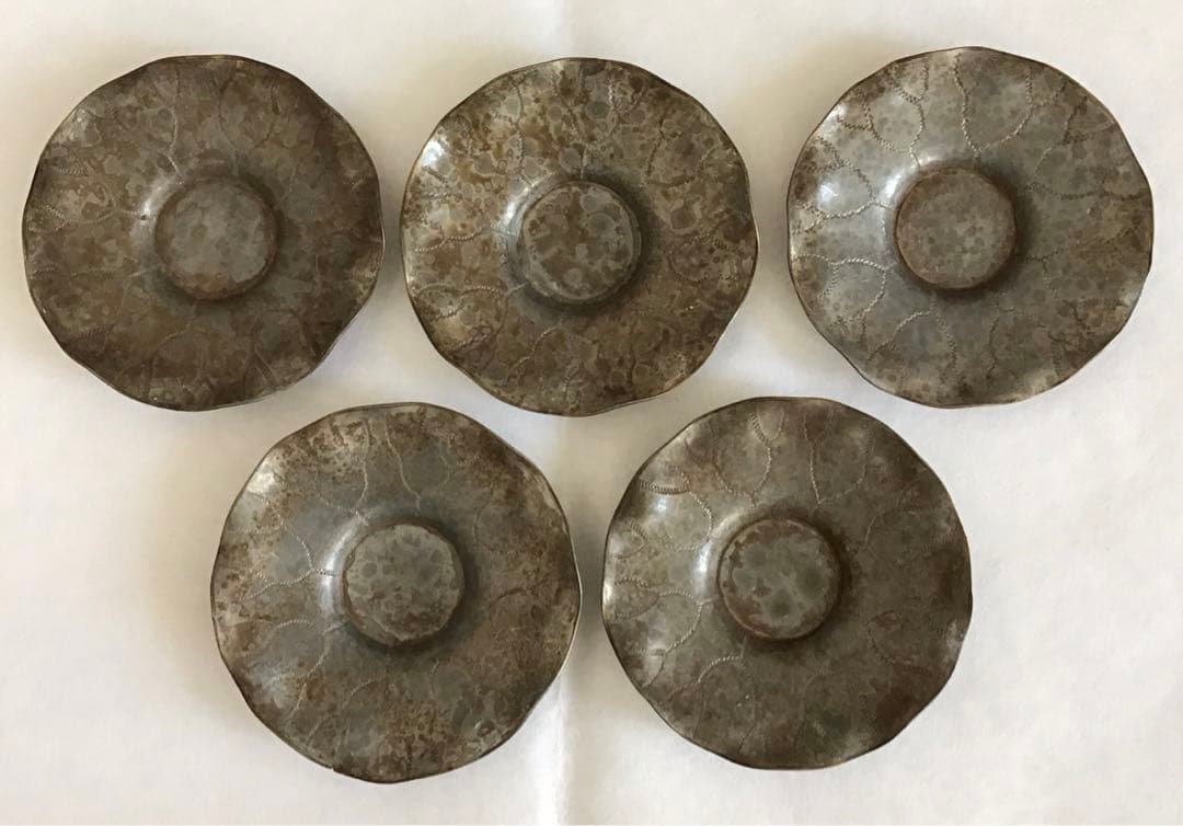 茶道具　純銀茶托大10枚　一鳳斎造と錫製(推定)茶托小5枚　共箱　S1012CT