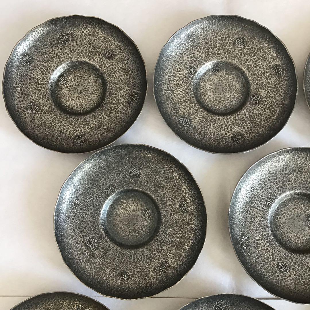 茶道具　純銀茶托大10枚　一鳳斎造と錫製(推定)茶托小5枚　共箱　S1012CT