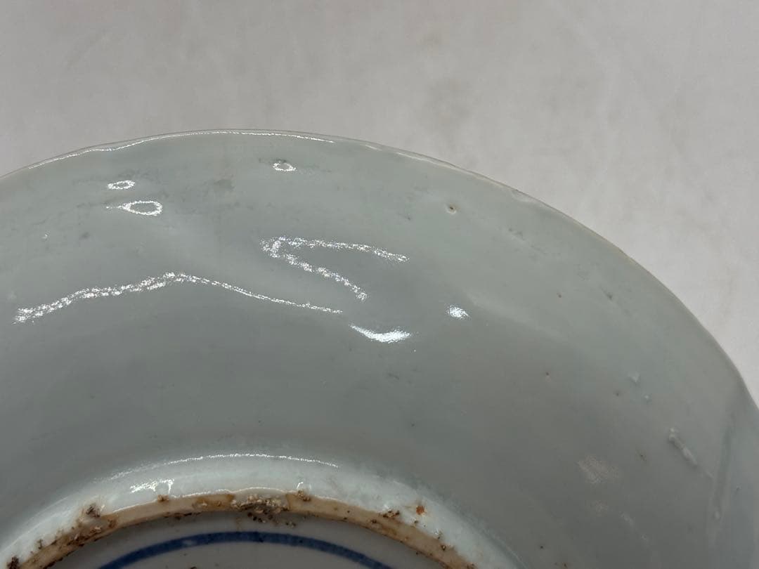 中国　明時代　南京赤絵草花捻文皿　青華五彩　共箱　アンティーク　送料込み1219