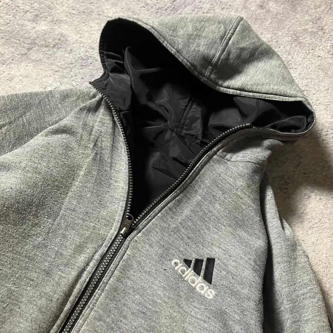 00sadidasリバーシブル刺繍ナイロンスウェットパーカーパフォーマンスロゴ黒