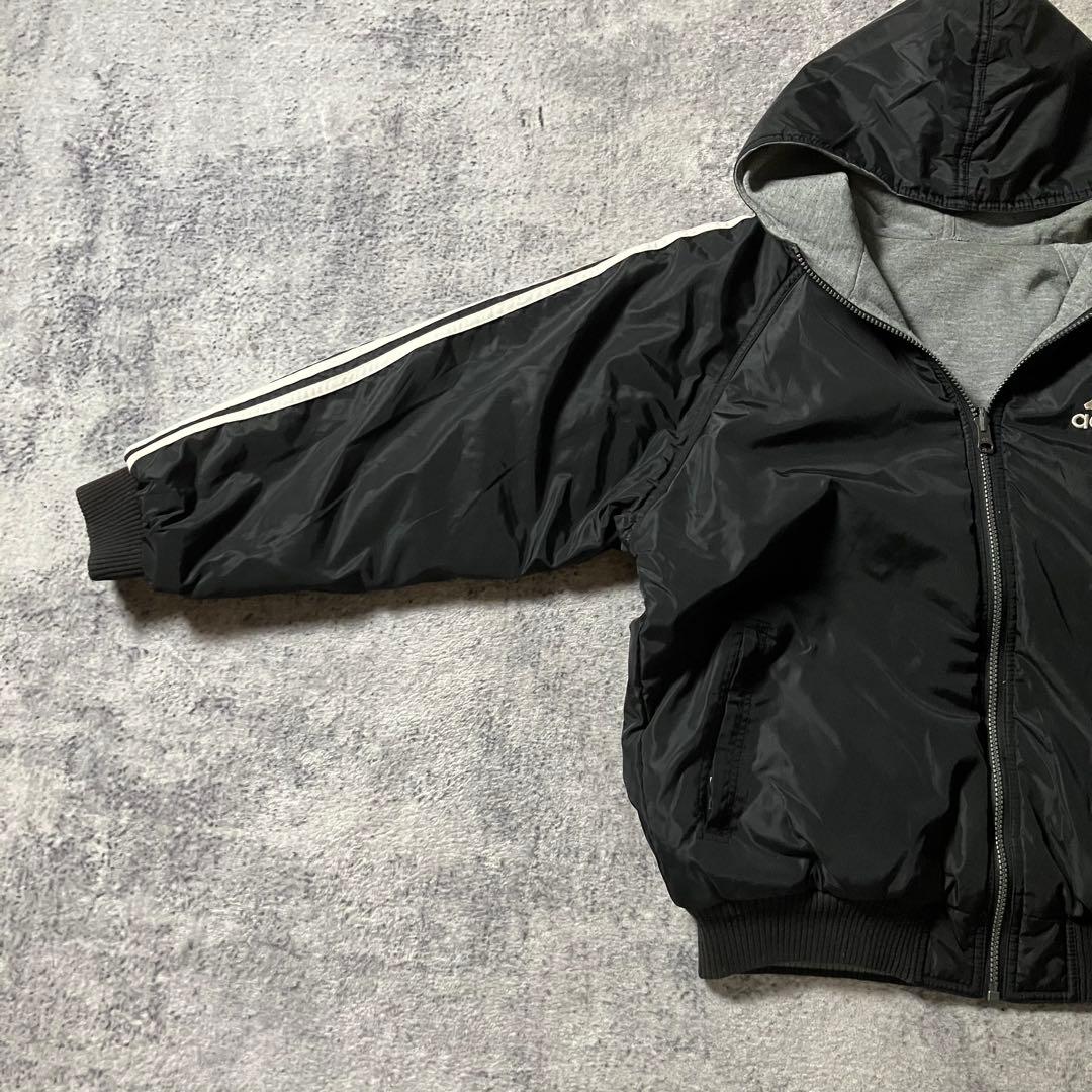 00sadidasリバーシブル刺繍ナイロンスウェットパーカーパフォーマンスロゴ黒