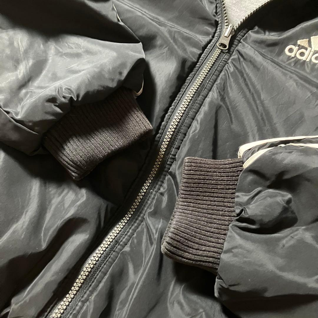 00sadidasリバーシブル刺繍ナイロンスウェットパーカーパフォーマンスロゴ黒