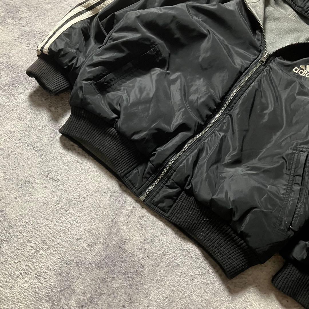 00sadidasリバーシブル刺繍ナイロンスウェットパーカーパフォーマンスロゴ黒