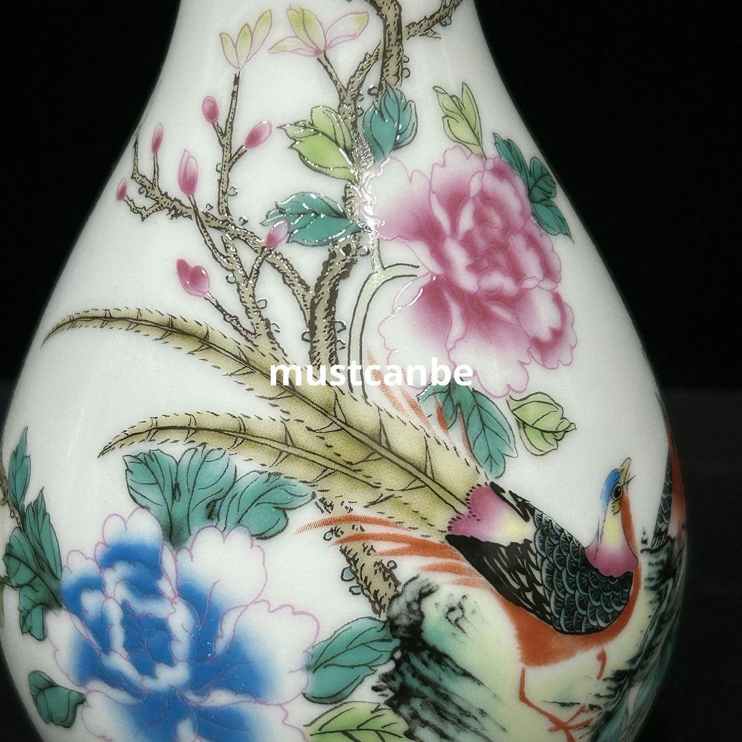 清乾隆牡丹花鳥玉壺春瓶 挿花器 景徳鎮 陶磁器 装飾品 現代工芸品 美術品 置物