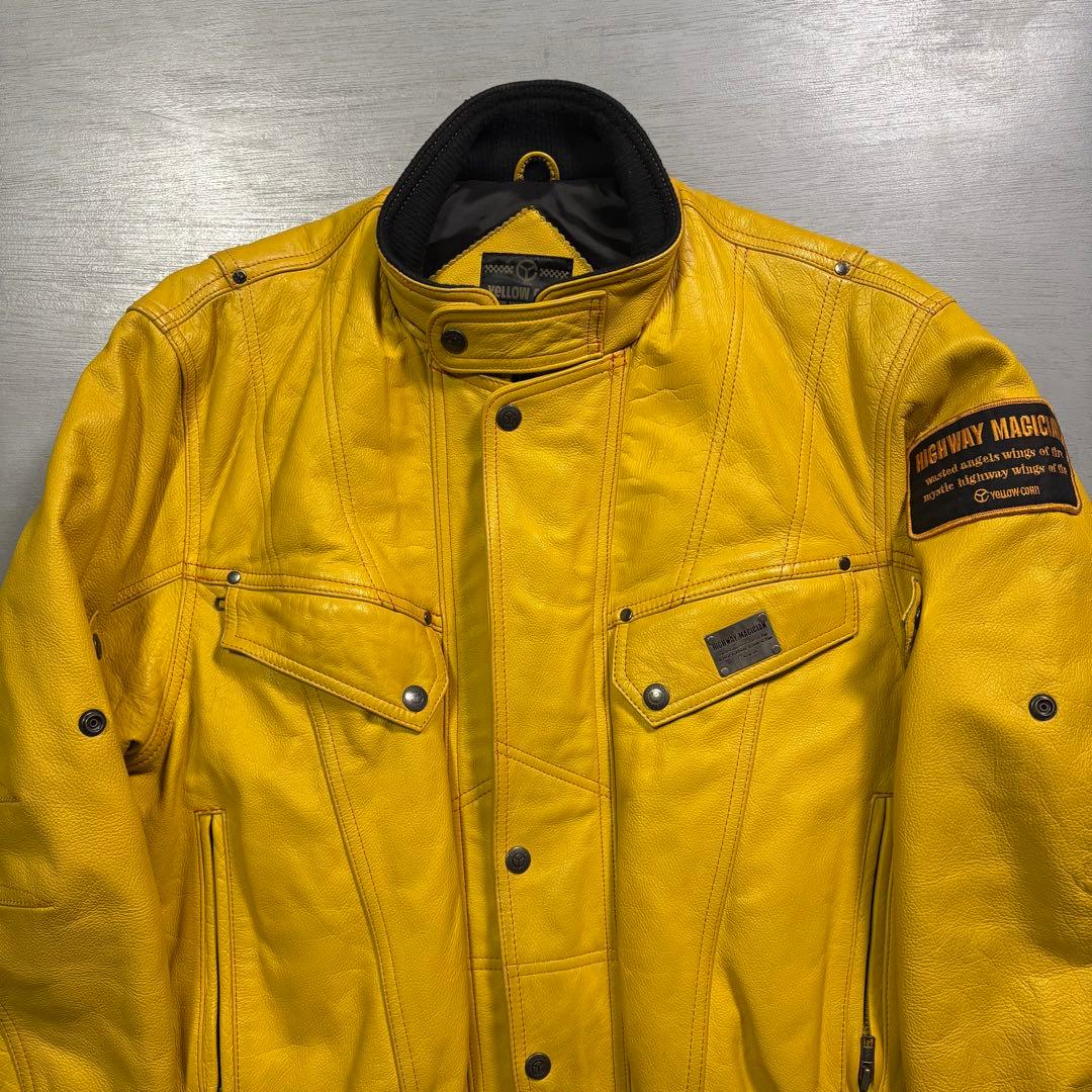 YELLOW CORN ライダースジャケット　牛革　本革　オールレザー　黄色　L