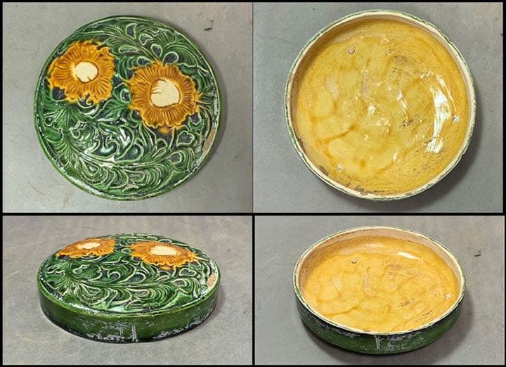 中国 三彩平丸花図香合（印合　合子）　f2220725